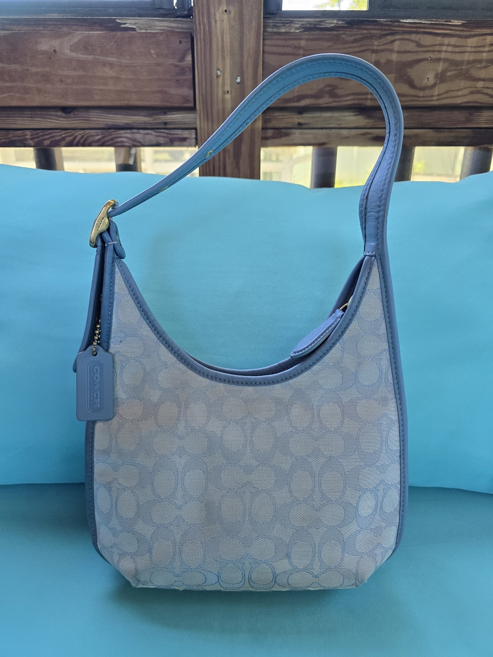 Coach Light Blue Signature Canvas Shoulder Bag